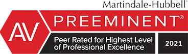 Martindale-Hubbell AV Preeminent badge for 2021, indicating peer-rated highest level of professional excellence.