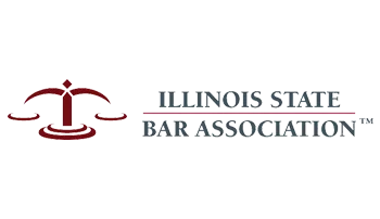 Illinois State Bar Association logo with maroon graphic on the left and the organization name in gray text on the right, all on a light background.